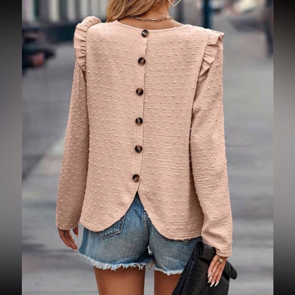 Boho Swiss dot button detail puff sleeve blouse - Picture 5 of 5